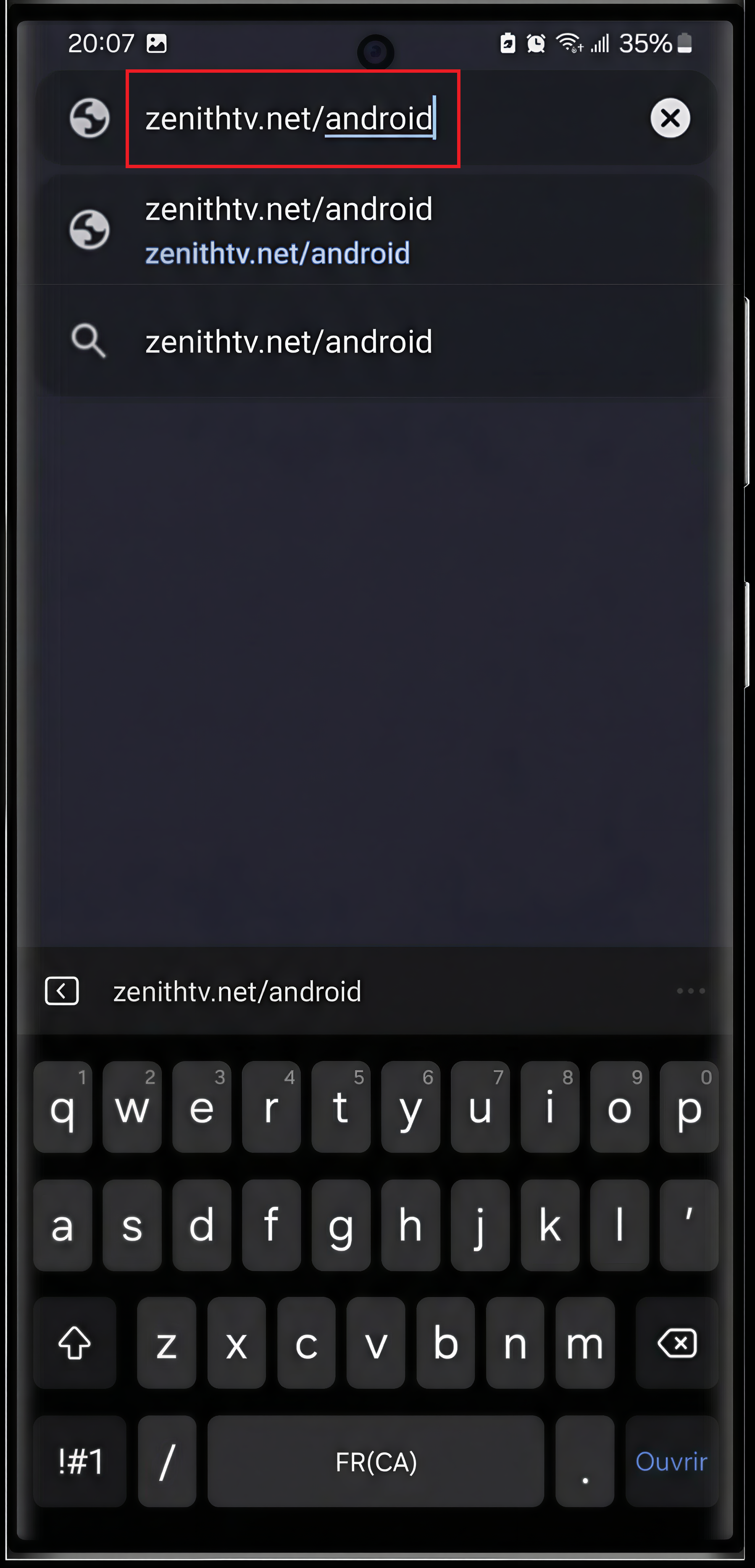 Android – ouvrir zenithtv.net/android