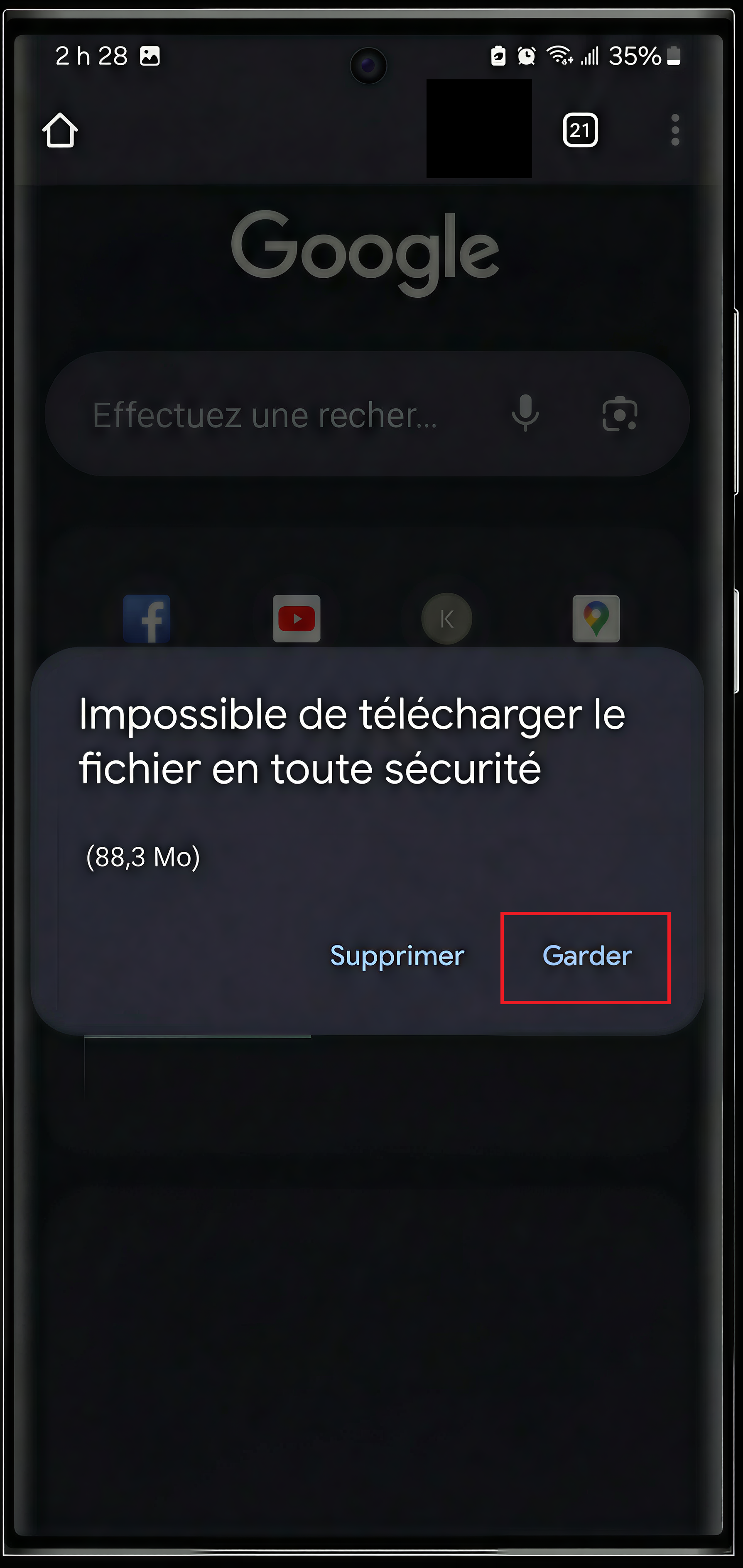 Android – confirmer le téléchargement (Garder)
