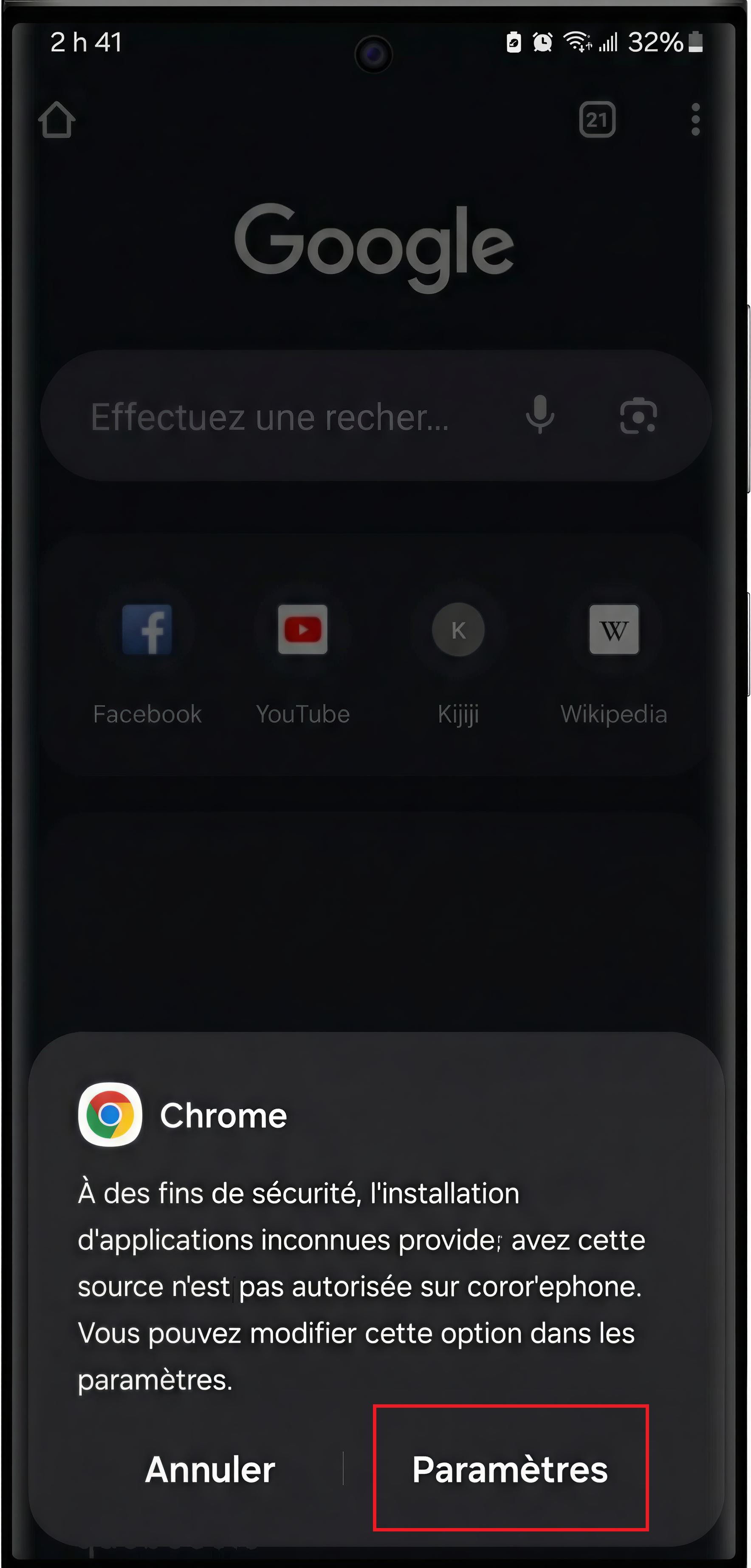 Android – installation bloquée (Paramètres)
