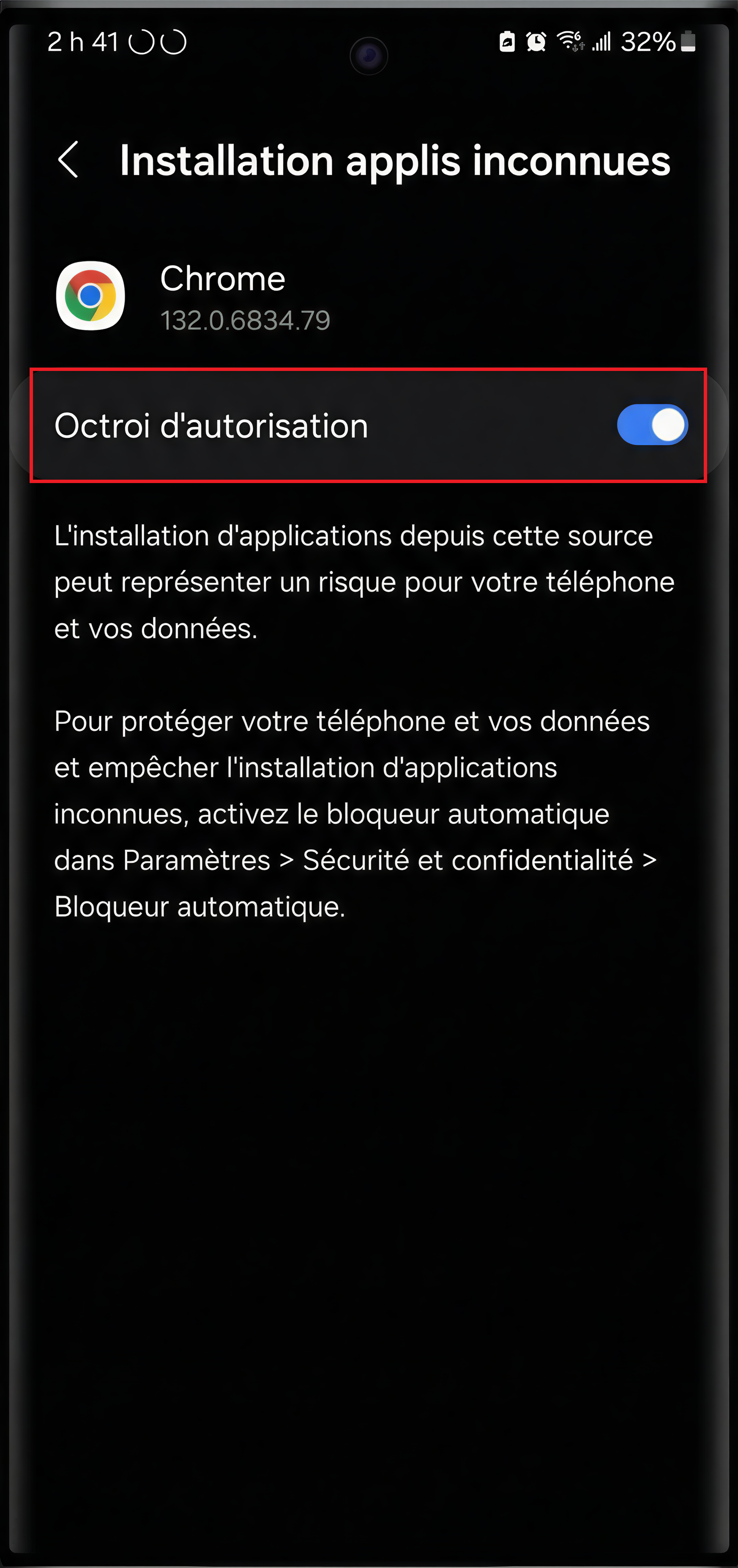 Android – activer Octroi d’autorisation