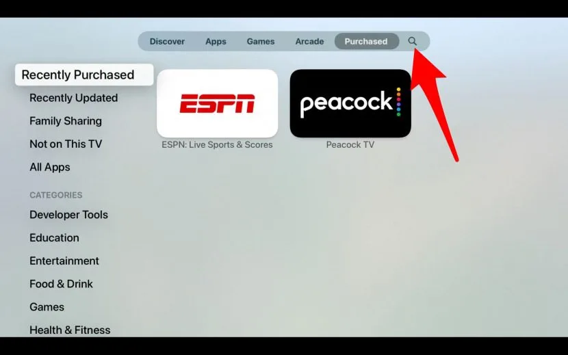 Apple TV – Recherche dans l’App Store