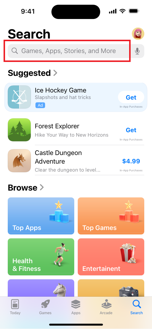 Barre de recherche App Store