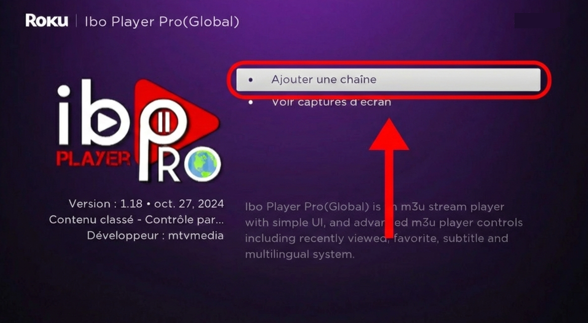 Roku – Ajouter une chaîne (Ibo Player Pro)