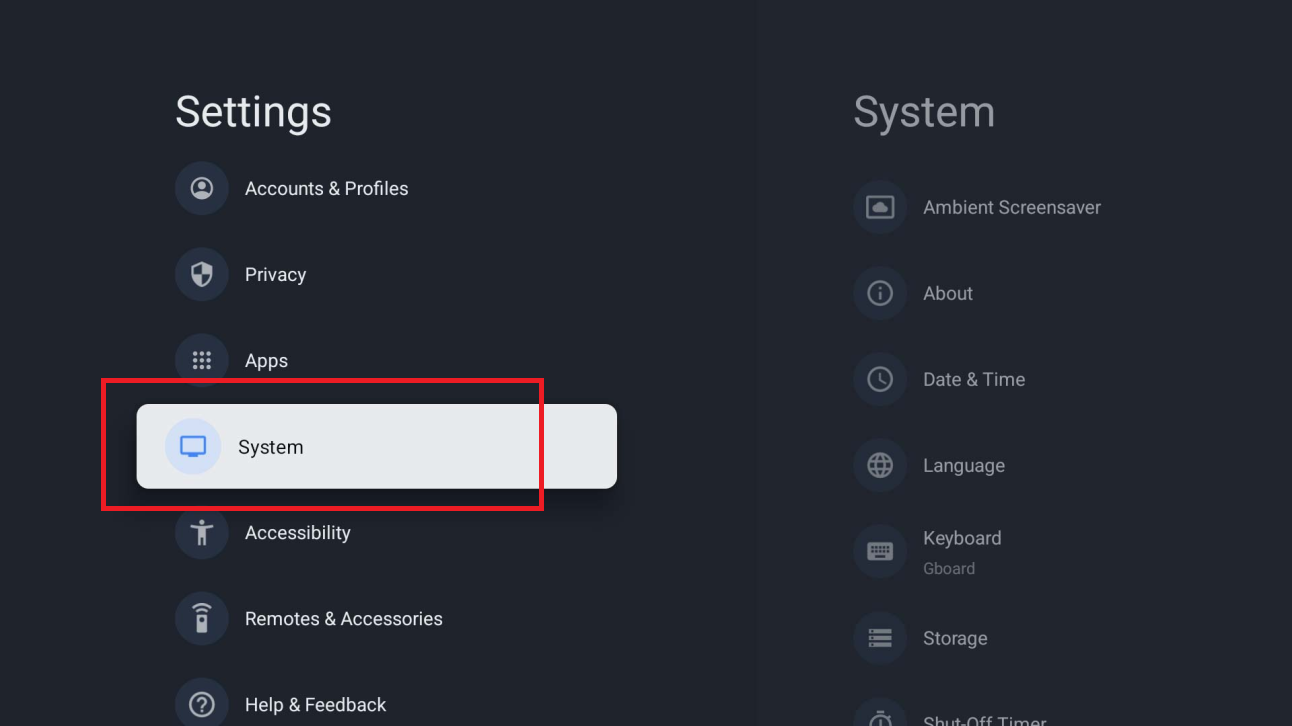 Settings – System