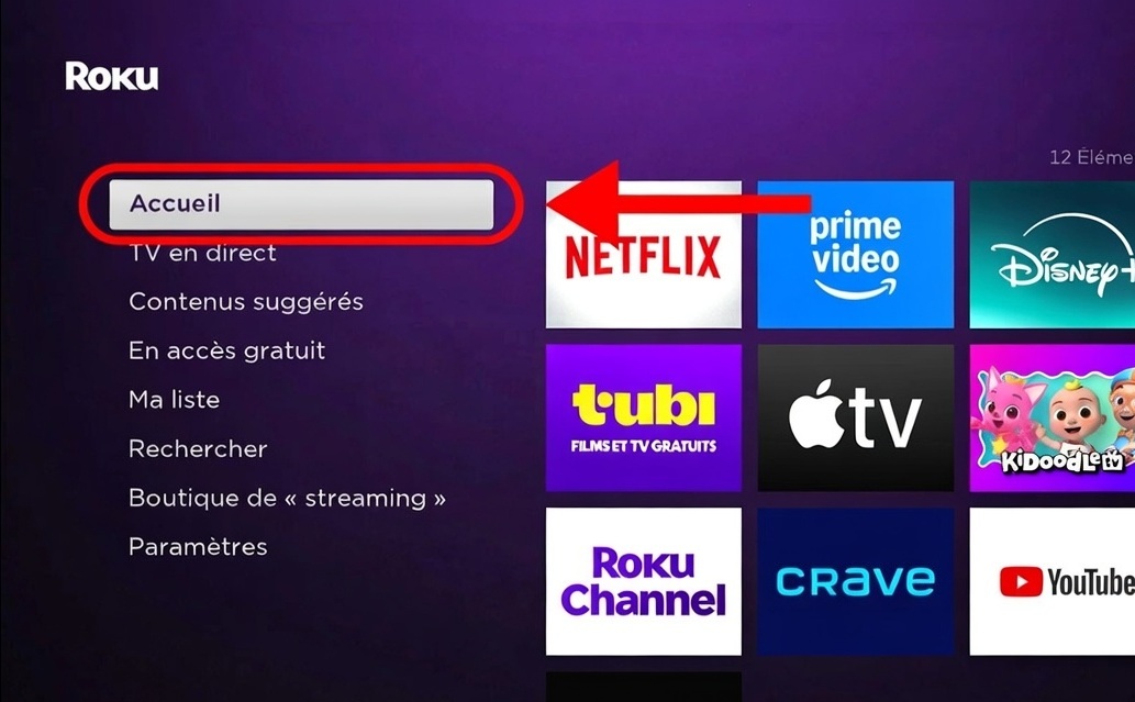 Roku – Écran d'accueil