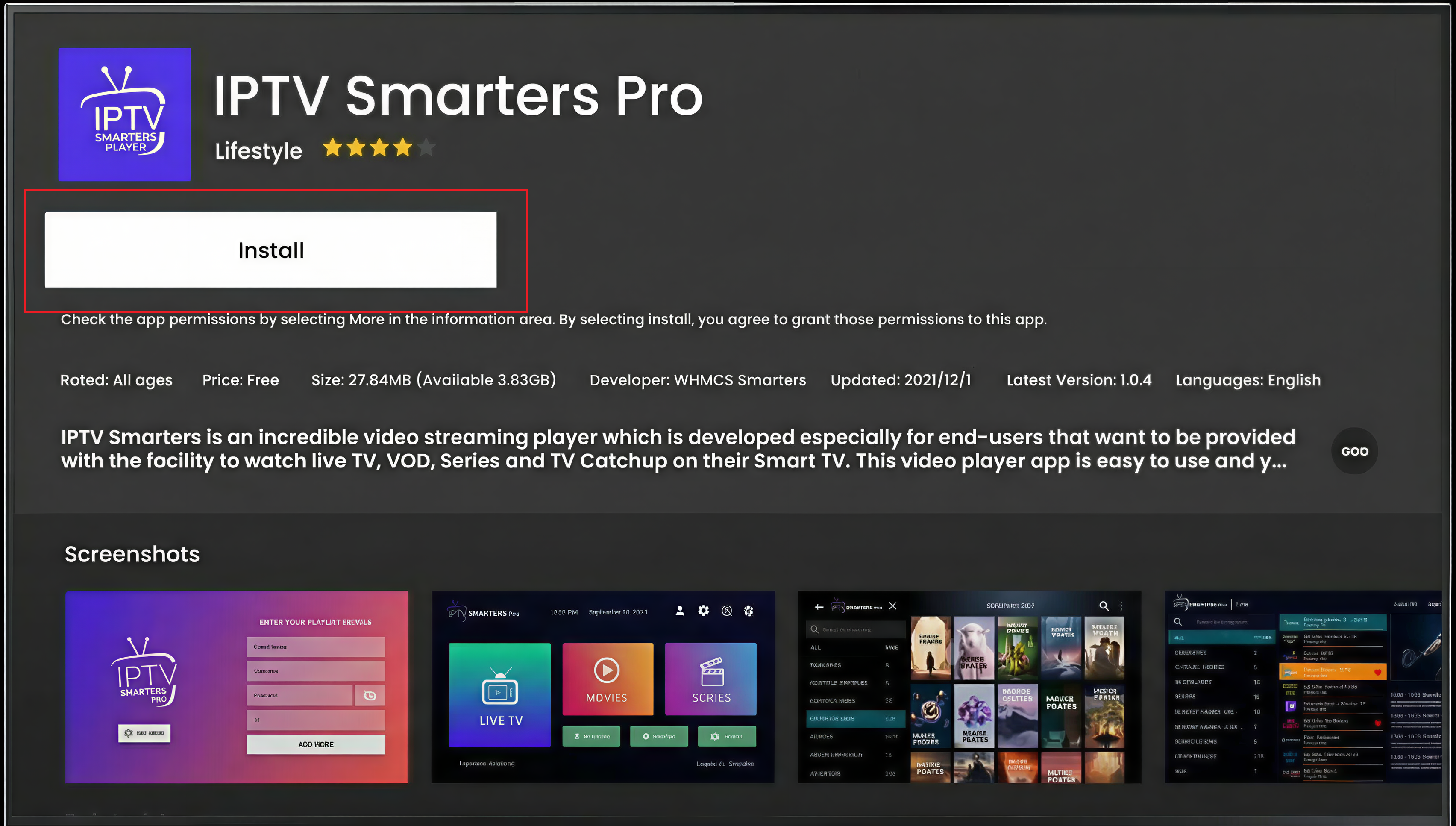Smart TV – Bouton Install
