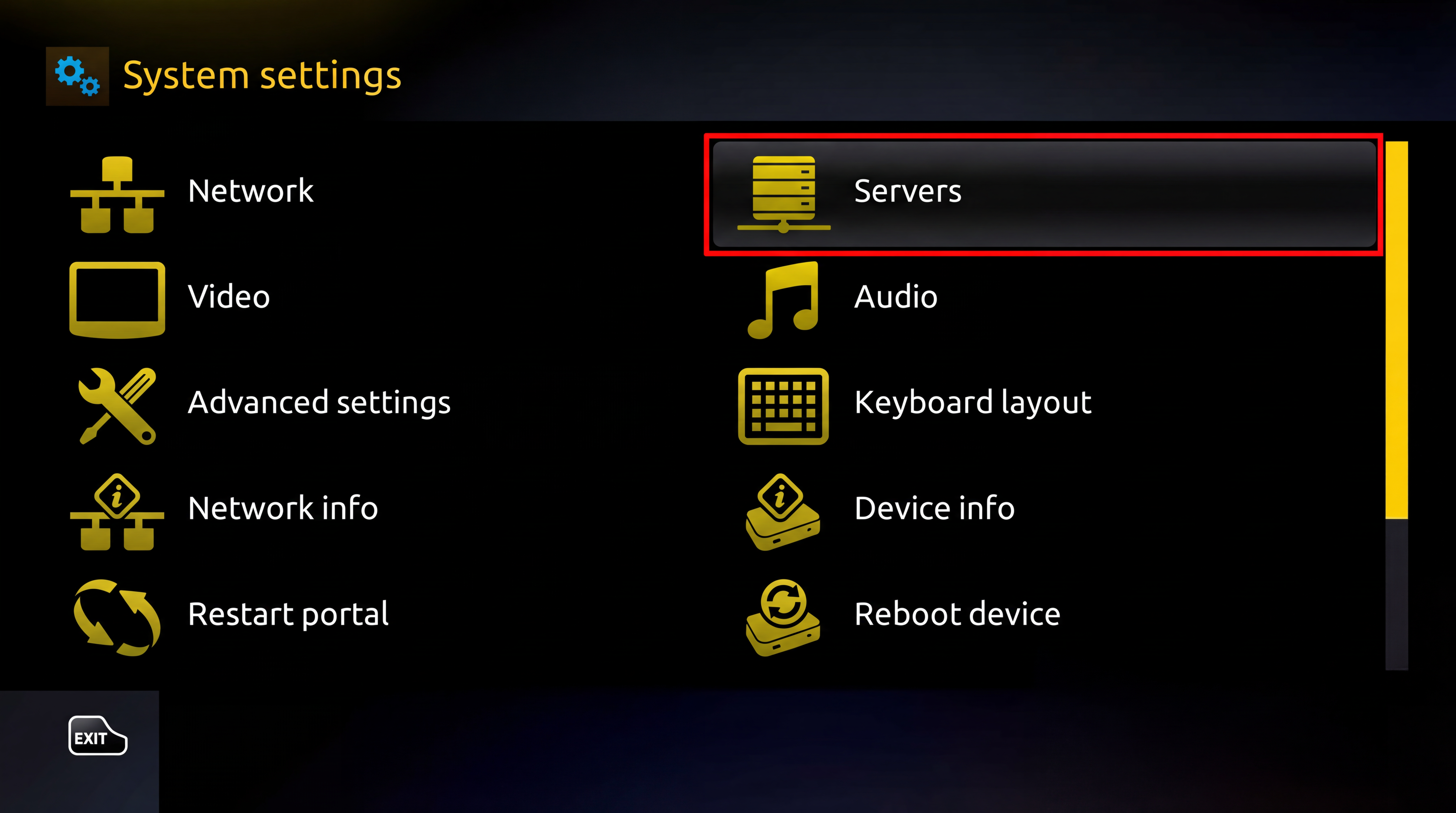 MAG – System settings → Servers